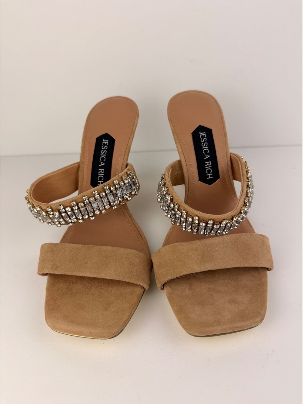 Jessica Rich Gem Wedge Nude Suede Crystal Embellished Heels EU 38 / US 8